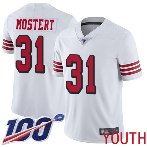 San Francisco 49ers Limited White Youth Raheem Mostert NFL Jersey #31 100th Season Vapor Untouchable Rush->youth nfl jersey->Youth Jersey